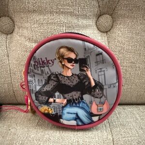 NWT Nicole Lee Pink Round Illustration Small Bag/Wallet/Coin bag